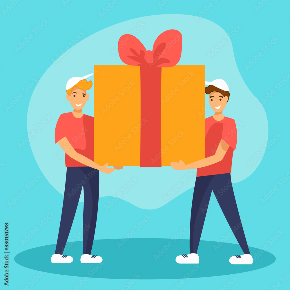 Two men carrying big gift box. Friends go to a birthday party. Or delivery  service brings a present. Stock Vector | Adobe Stock