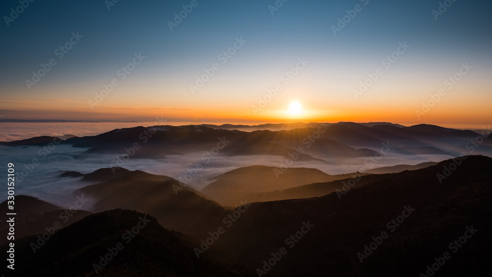 Sunset over the Vosges mountain 