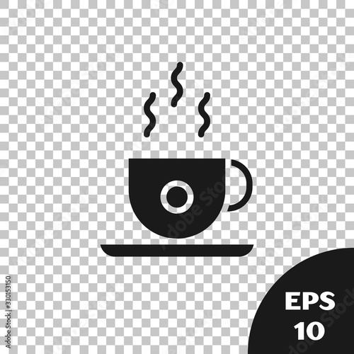 Black Coffee cup icon isolated on transparent background. Tea cup. Hot drink coffee. Vector Illustration