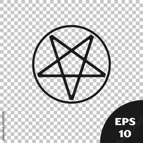 Black Pentagram in a circle icon isolated on transparent background. Magic occult star symbol. Vector Illustration