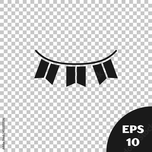 Black Carnival garland with flags icon isolated on transparent background. Party pennants for birthday celebration, festival decoration. Vector Illustration