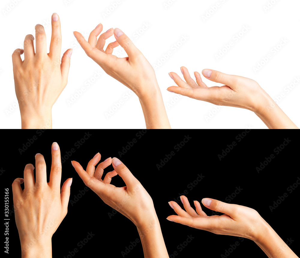 Woman hands with the index finger pointing up Woman hands with the index finger pointing up