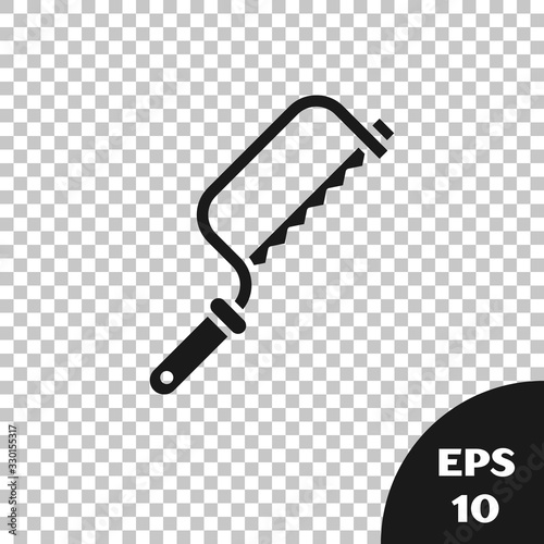 Black Hacksaw icon isolated on transparent background. Metal saw for wood and metal. Vector Illustration