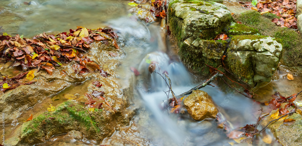 closeup small mountain river rushing over the stones closeup small mountain river rushing over the stones