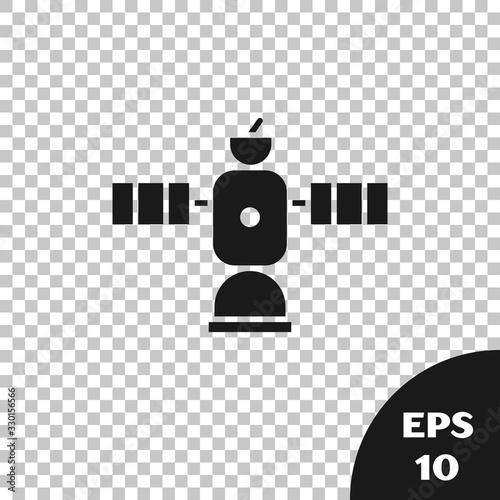 Black Satellite icon isolated on transparent background. Vector Illustration