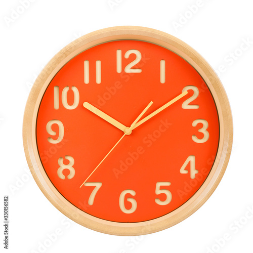 orange round clock isolated on white background