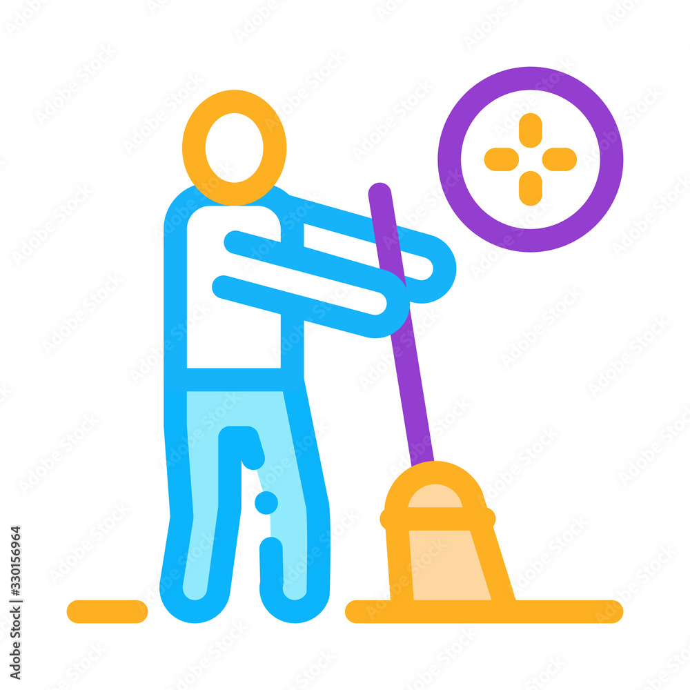 Human Sweeping Icon Vector. Outline Human Sweeping Sign. Isolated Contour Symbol Illustration Human Sweeping Icon Vector. Outline Human Sweeping Sign. Isolated Contour Symbol Illustration