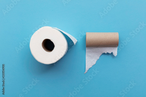 Fotografía Empty used toilet roll next to a full roll of toilet paper