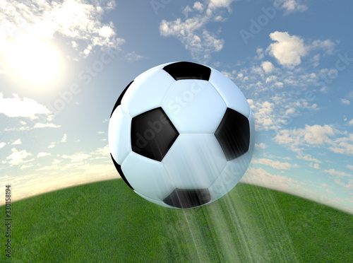 Soccer ball flying to the sky 3d rendering
