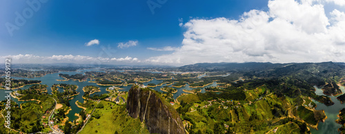 Aerial Panoramic view landscape of the Rock of Guatape, Piedra Del Penol photo