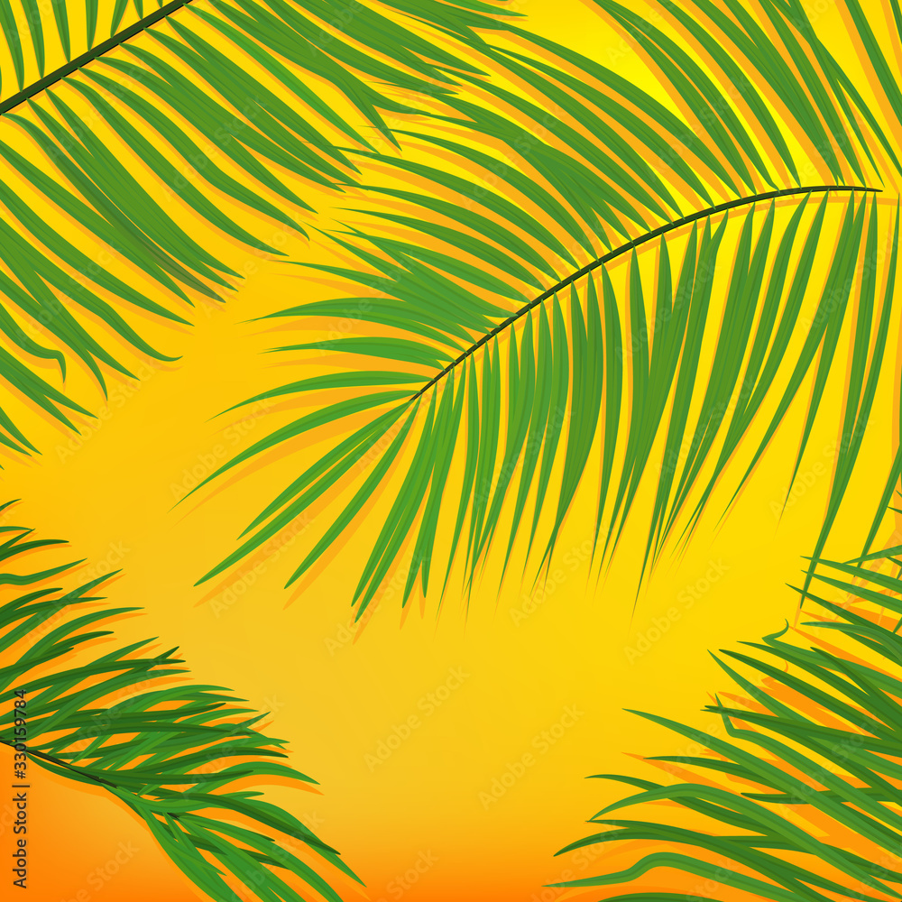 Obraz premium yellow background with tropical leaves