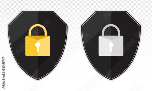 Security shield or virus shield lock icon with line art for apps and websites
