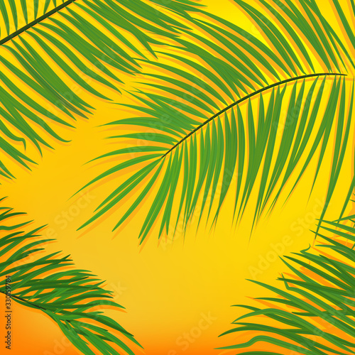 yellow background with tropical leaves
