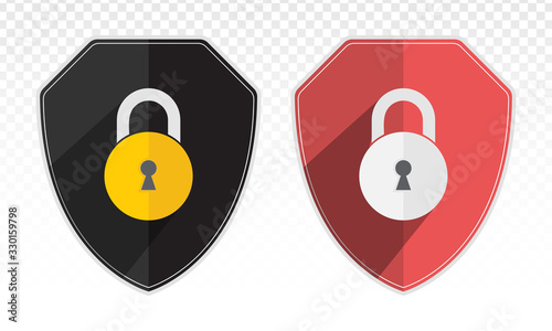Security shield or virus shield lock icon with line art for apps and websites