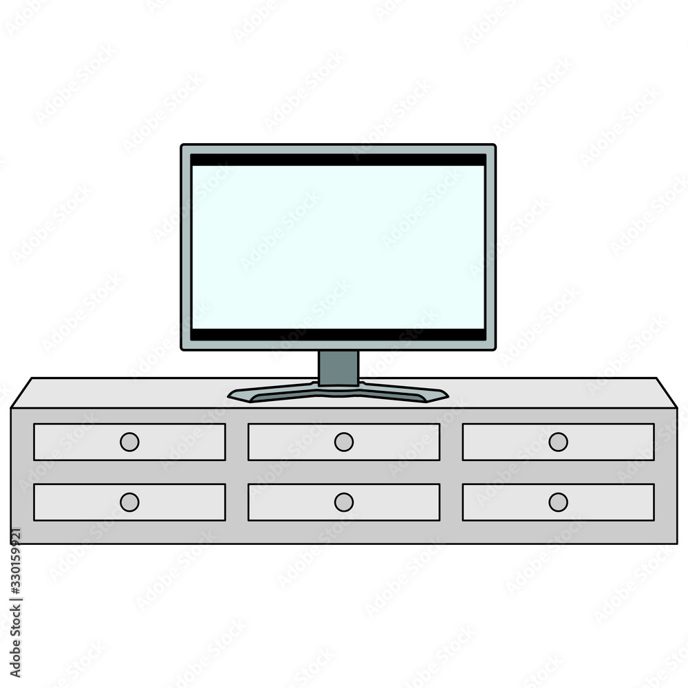 Vector flat screen TV on cabinet. isolated, furniture, living room, isolated. Vector flat screen TV on cabinet. isolated, furniture, living room, isolated.