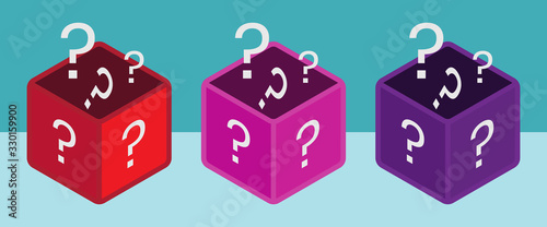 Mystery box or random loot box and gift box with line art vector icon for games and apps