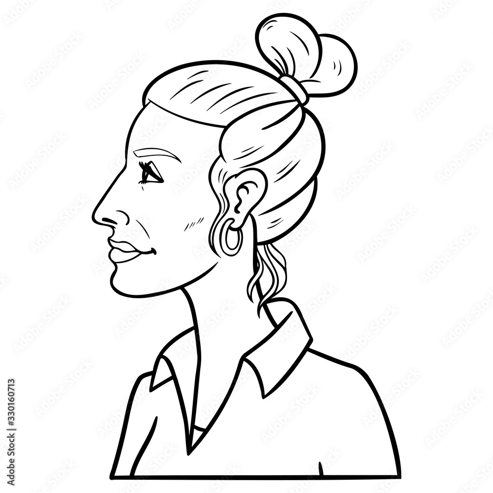 woman head from the side. monochrome illustration, comic, avatar, vector.