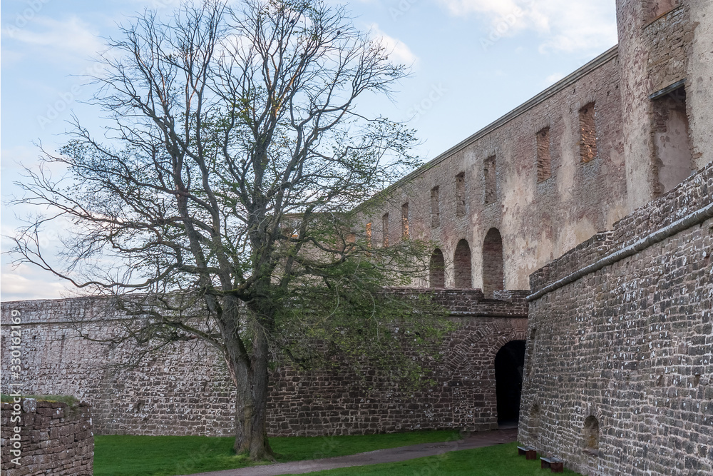 Sunlit tower by Borgholm Castle in Sweden in spring season