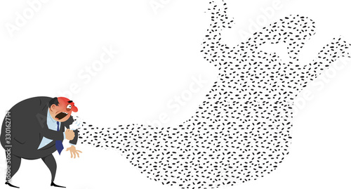 Coughing person spreading a cloud of germs shaped as a monster, EPS 8 vector illustration