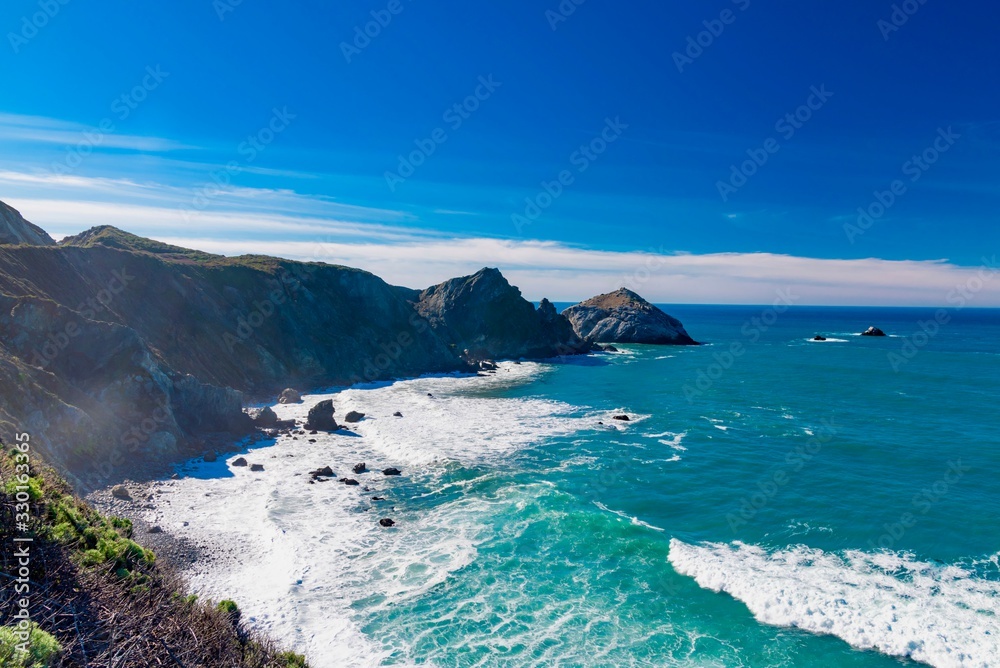 panorama of the cliffs and roads of California on the Pacific coast