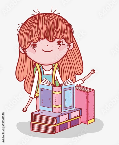 cute little girl with books study literature cartoon