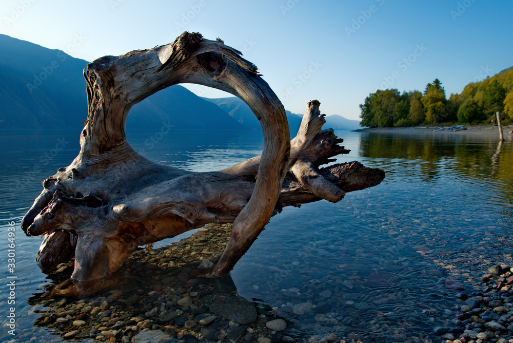 Fototapeta premium Russia. mountain Altai. Southern shore of lake Teletskoye near the mouth of the Chulyshman river
