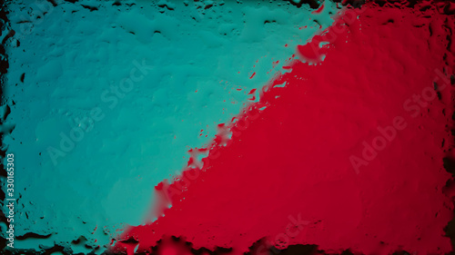Colored abstract wallpaper on a black background with raindrops on glass