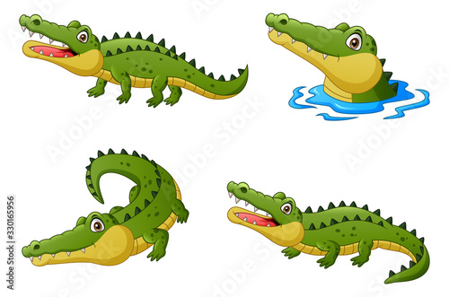 Set of funny crocodile cartoon. Vector illustration