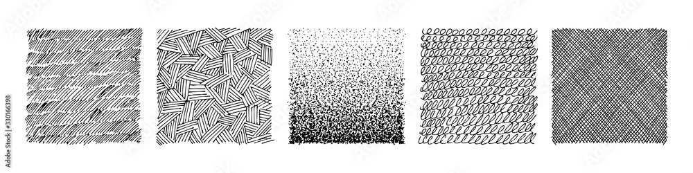 Set of Hand drawn textures and lines. Doodle style. Vector objects. Abstract elements. Sketch background
