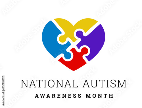 National Autism Awareness Month. Vector illustration with jigsaw puzzle heart