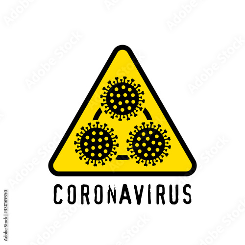Coronavirus symbol concept. COVID-19 disease risk sticker, black text. Creative NCOV 19 image, typography. Novel Coronavirus 2019 sign. SARS pandemic logo. Isolated abstract graphic design template.