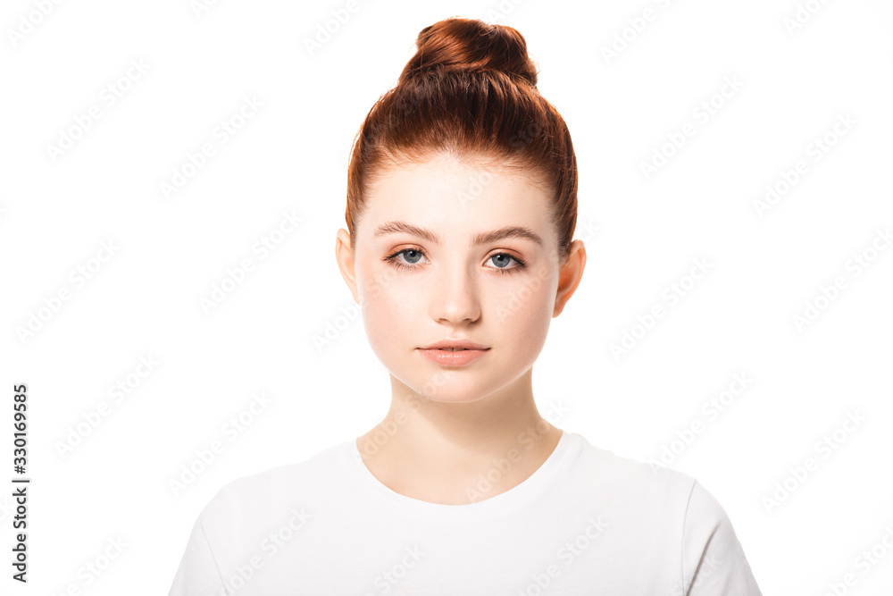 beautiful female teenager with clean skin, isolated on white beautiful female teenager with clean skin, isolated on white