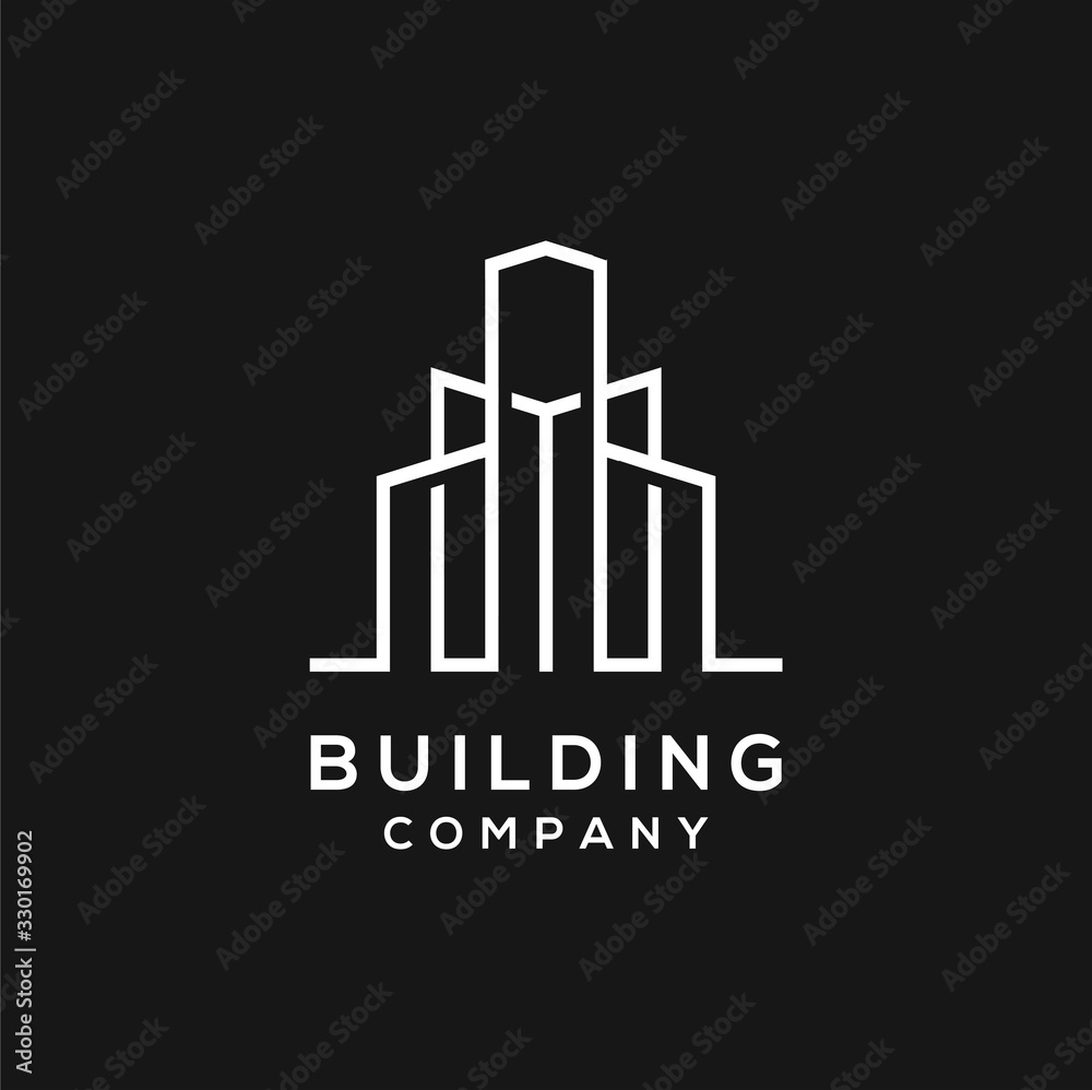 Modern Real Estate Logo Template with Line art of Building