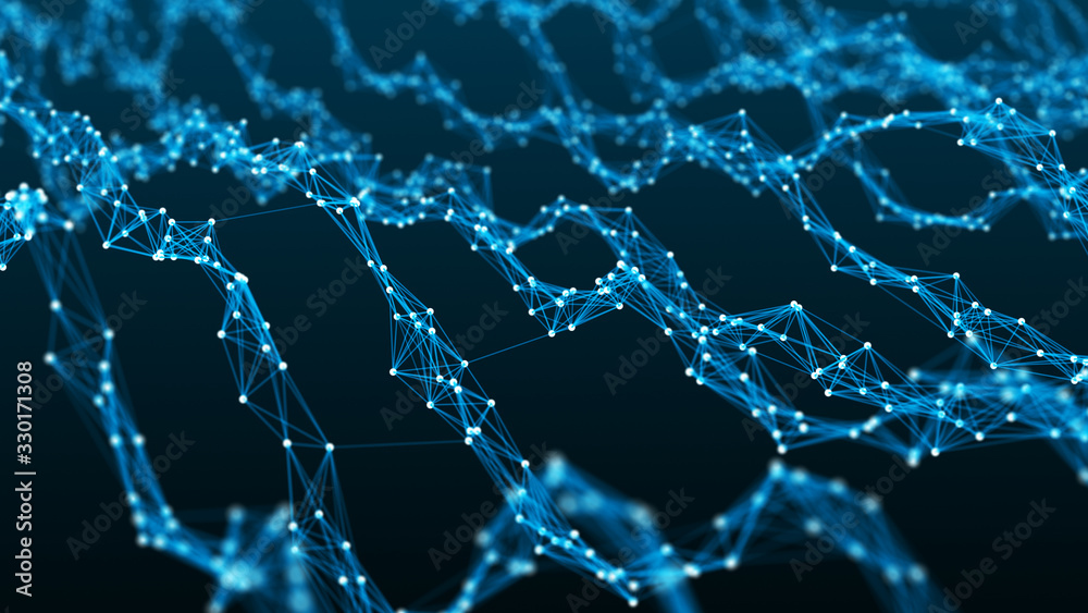 Network of dots connected by lines. DNA twisted structure. Molecular abstract background. 3D rendering. Network of dots connected by lines. DNA twisted structure. Molecular abstract background. 3D rendering.