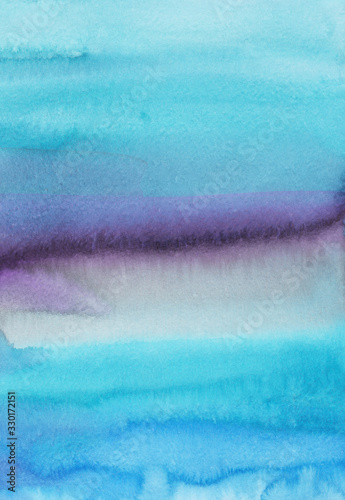 Watercolor blue and violet background painting texture. Multicolored watercolour brush strokes backdrop. Stains on paper.