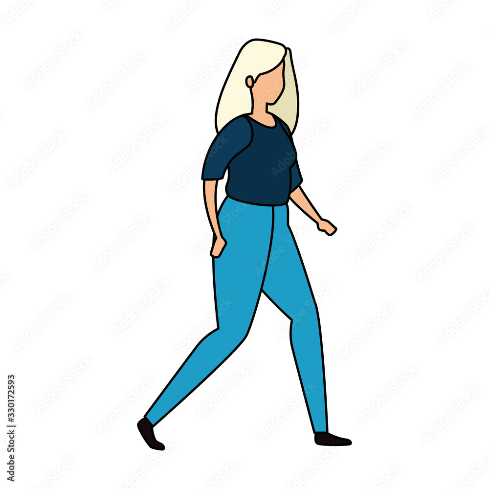 beautiful woman with blonde hair walking vector illustration design