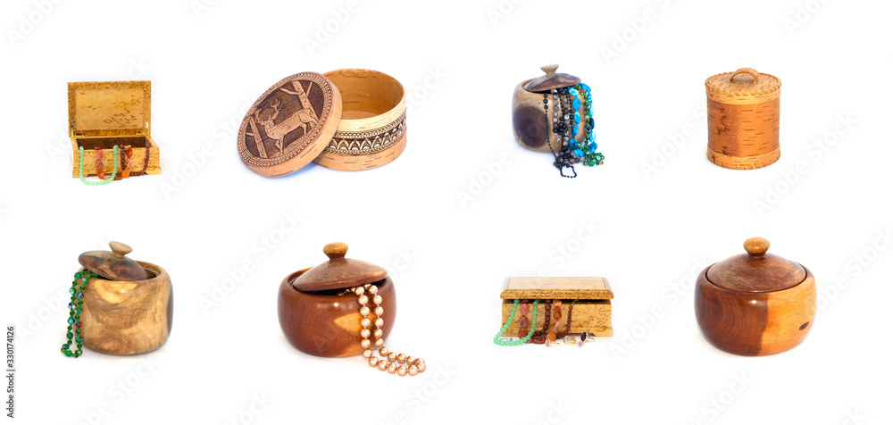 Beautiful jewelry boxes collection on white background. Full size. Beautiful jewelry boxes collection on white background. Full size.