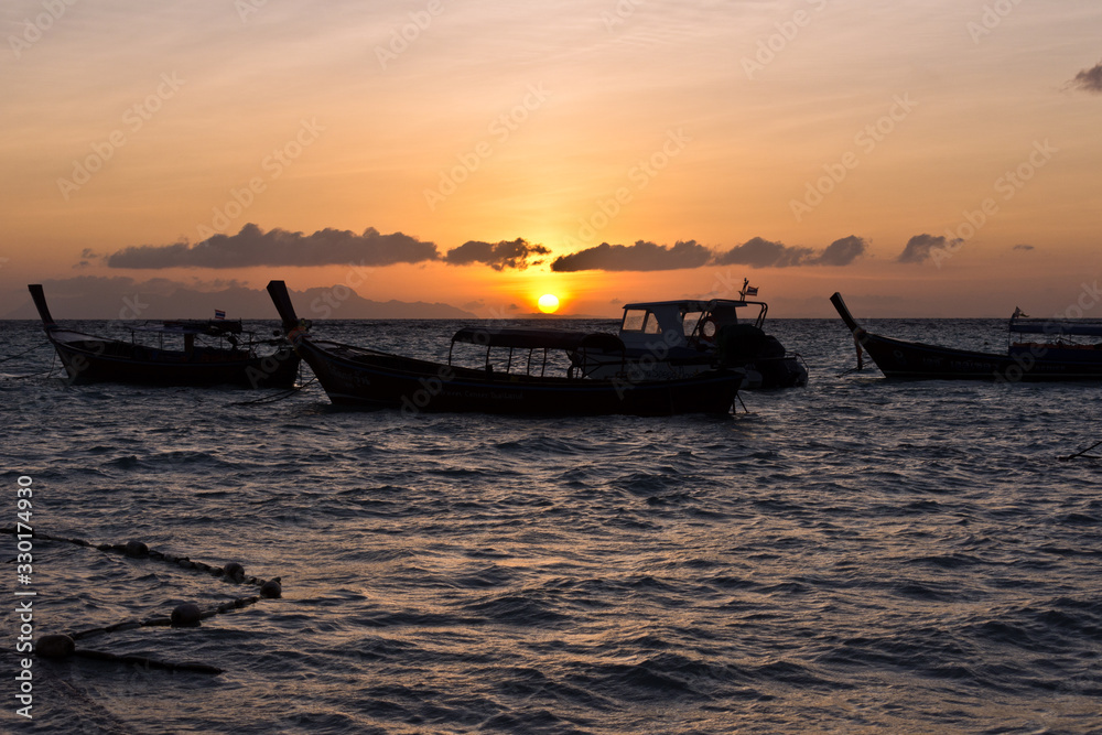 Boats while Sunrise at Sunrise Beach, Koh Lipe, Thailand, Asia