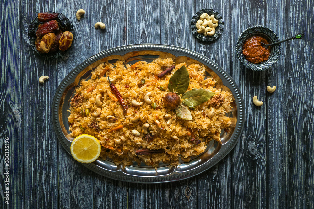 Traditional Arabic Basmati rice with vegetables. Arabic cuisine ...