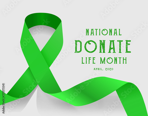 National donate life month. Vector illustration with green ribbon on light