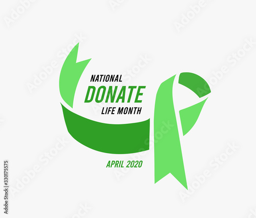 National donate life month. Vector illustration with green ribbon on light