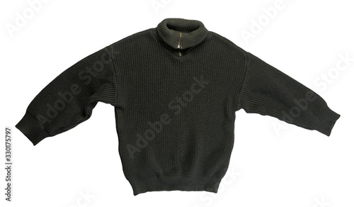 knitted sweater isolated on a white background. men's sweater under the neck .