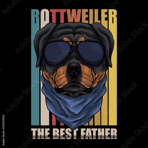 Rottweiler Dog eyeglasses retro vector illustration photo