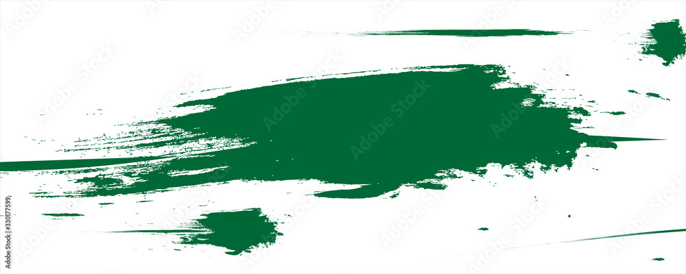 Fototapeta premium Green paint brush illustration panorama spattered on white background
