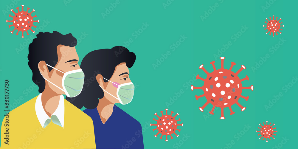 male and female Looking for measures to support the corona virus, or covid-19. Illustrators Vector male and female Looking for measures to support the corona virus, or covid-19. Illustrators Vector