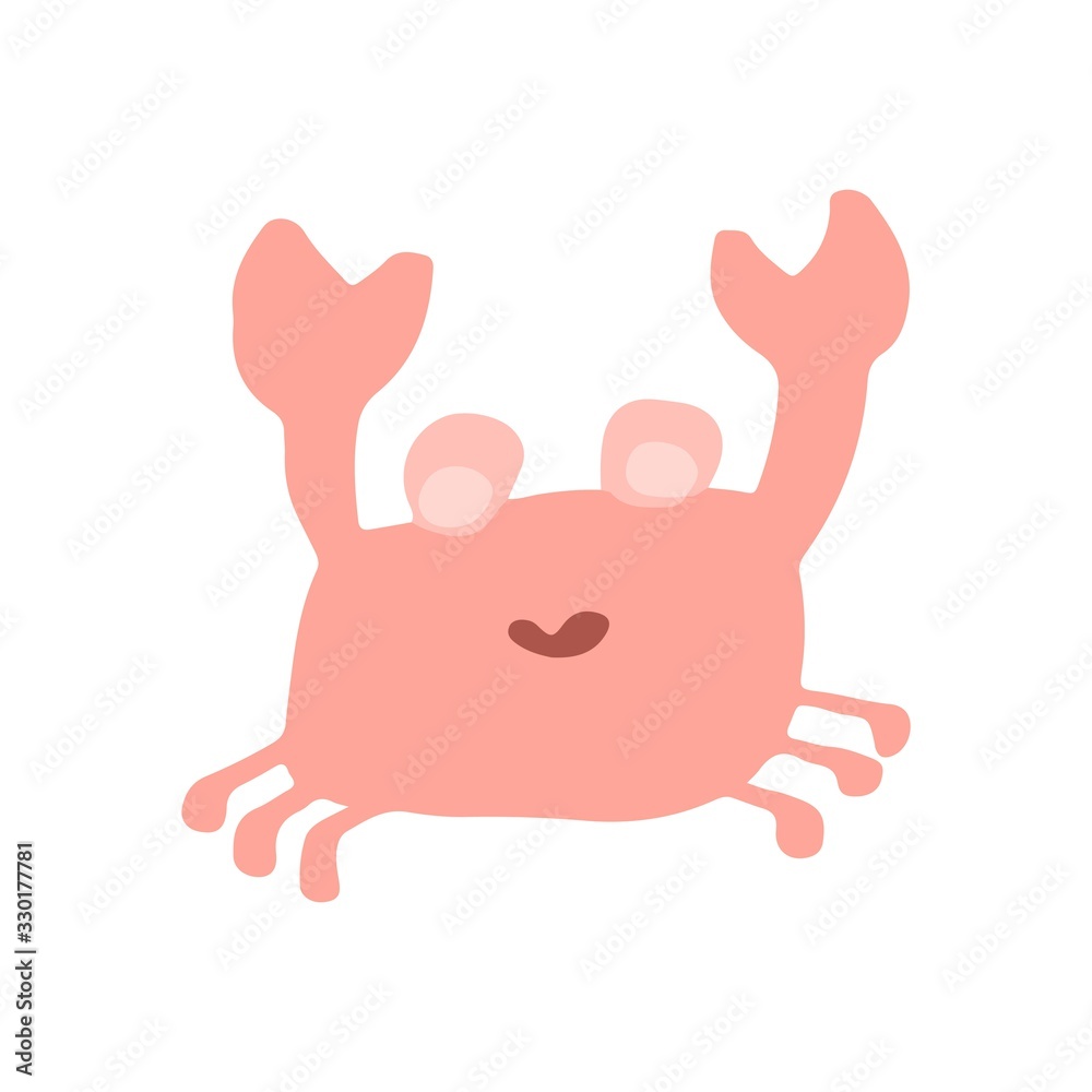 Crab ea animal in flat style isolated on white background. Vector cool ocean animal illustration Simple summer child design.