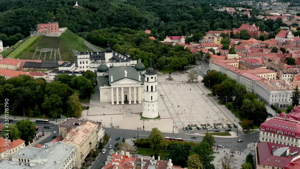VILNIUS, LITHUANIA - JULY, 2019: Aerial drone view of the Cathedral of St. Stanislav and Vladislav and castle mountain. VILNIUS, LITHUANIA - JULY, 2019: Aerial drone view of the Cathedral of St. Stanislav and Vladislav and castle mountain.