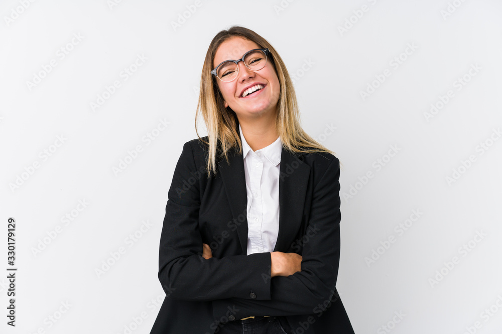 Young business caucasian woman laughing and having fun. Young business caucasian woman laughing and having fun.