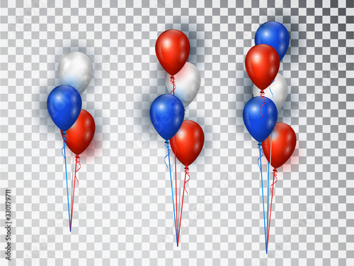 Realistic balloons composicion in red, blue and white colors. Vector elements isolated for national holiday backgrounds or birthday party