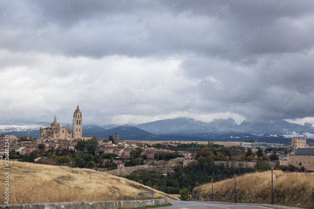 views from the alcazar of Segovia on a cloudy and stormy day